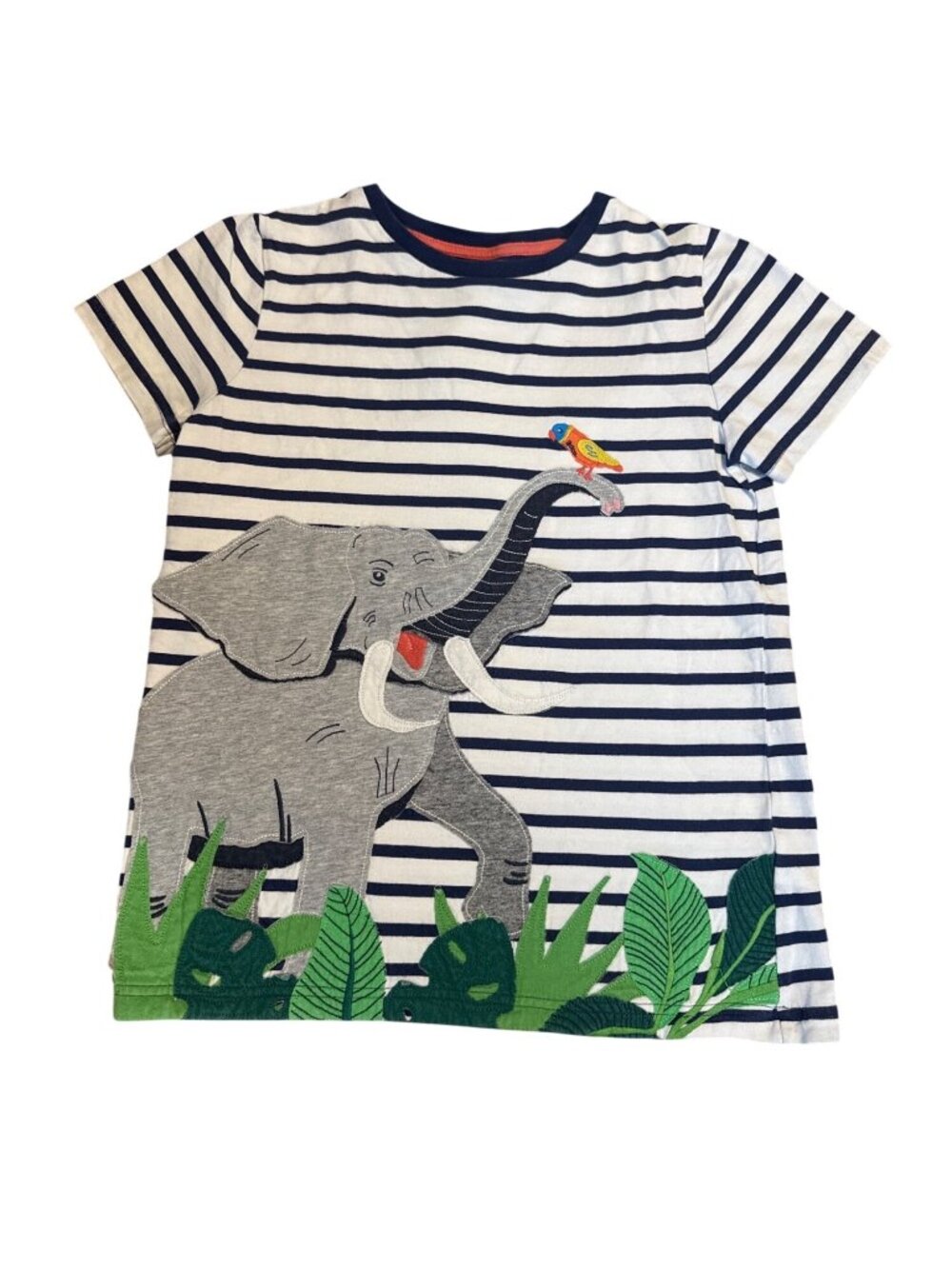 Mini Boden Kids Elephant Appliqué Striped Tee Shirt 11-12Y Navy White